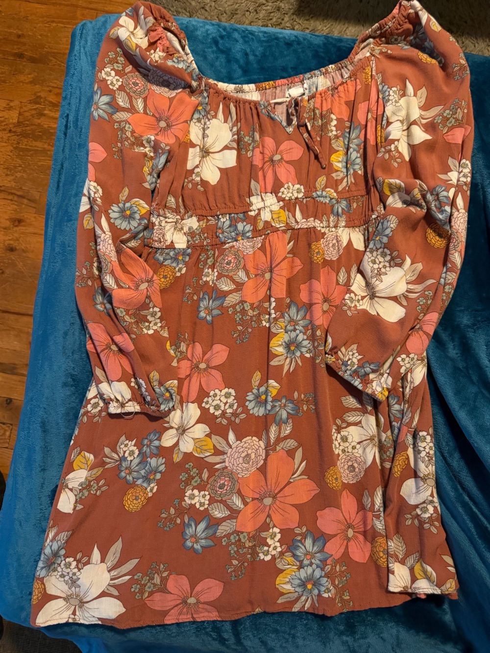 O'Neill Long Sleeve Mauve and Blush Floral 70s Inspired Dress